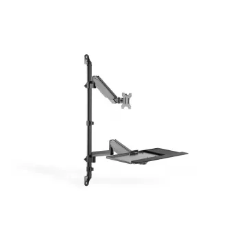Suporte de parede DIGITUS para posto de trabalho sentado/em pé, individual, preto, carga máx.: 1-8 kg, tamanho máx. de ecrã: 17-32 polegadas