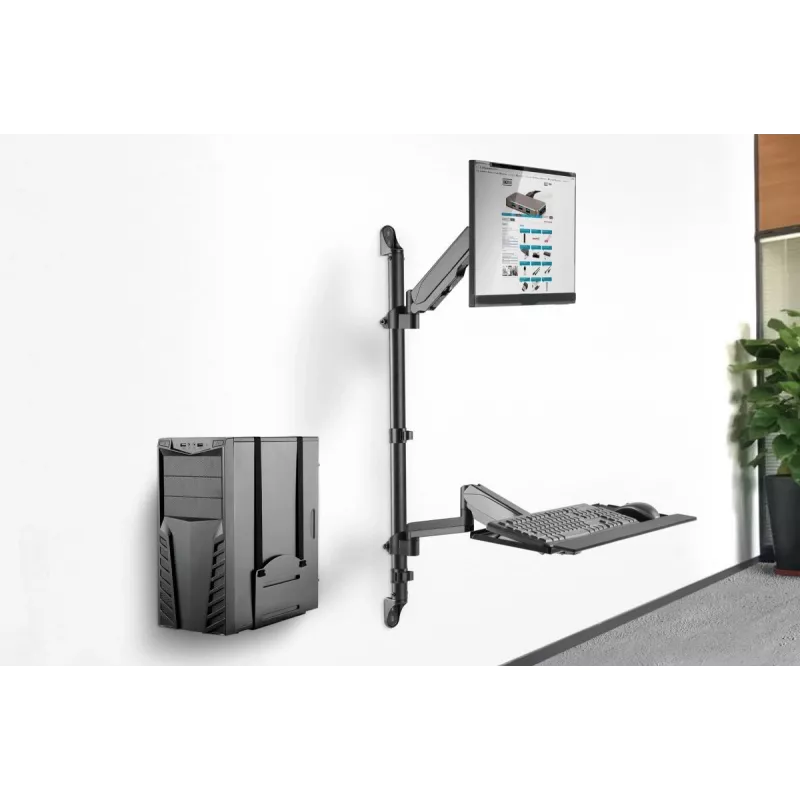 Suporte de parede DIGITUS para posto de trabalho sentado/em pé, individual, preto, carga máx.: 1-8 kg, tamanho máx. de ecrã: 17-32 polegadas