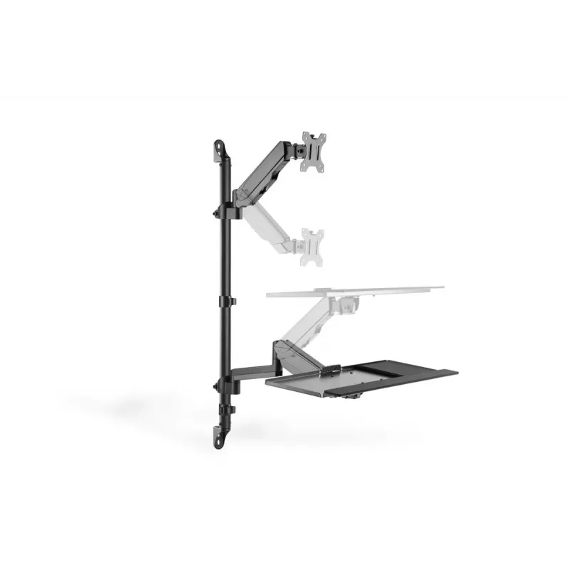Suporte de parede DIGITUS para posto de trabalho sentado/em pé, individual, preto, carga máx.: 1-8 kg, tamanho máx. de ecrã: 17-32 polegadas