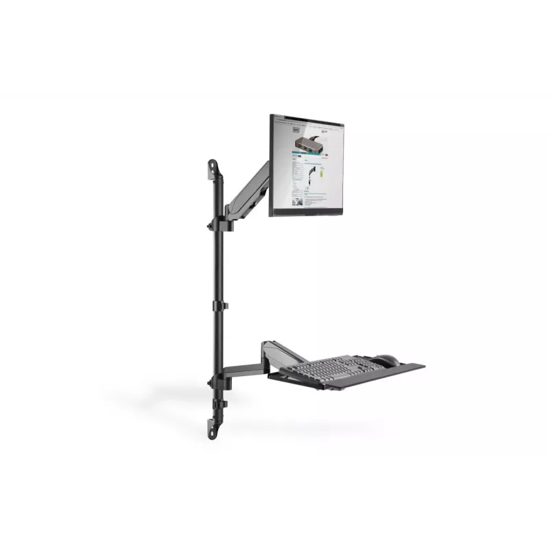 Suporte de parede DIGITUS para posto de trabalho sentado/em pé, individual, preto, carga máx.: 1-8 kg, tamanho máx. de ecrã: 17-32 polegadas