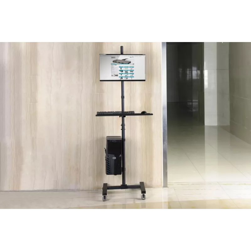 Posto de trabalho móvel DIGITUS (suporte de monitor, suporte de PC) carga máx. 8 kg, ecrã de 32 polegadas – preto