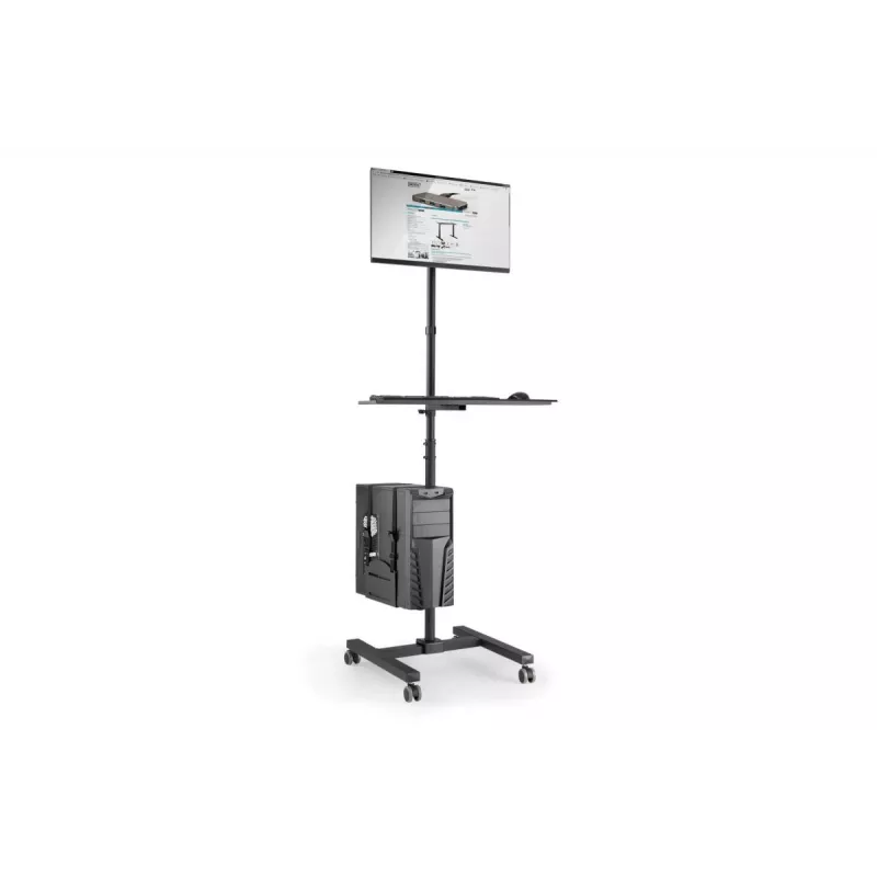 Posto de trabalho móvel DIGITUS (suporte de monitor, suporte de PC) carga máx. 8 kg, ecrã de 32 polegadas – preto