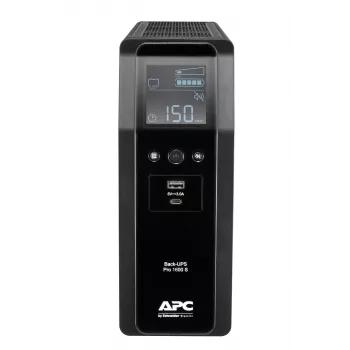 APC Back-UPS Pro, 1600VA/960W, torre, 230V, 8x tomadas IEC C13, onda sinusoidal, AVR, portas USB Type A + C, LCD, bateria substituível pelo utilizador