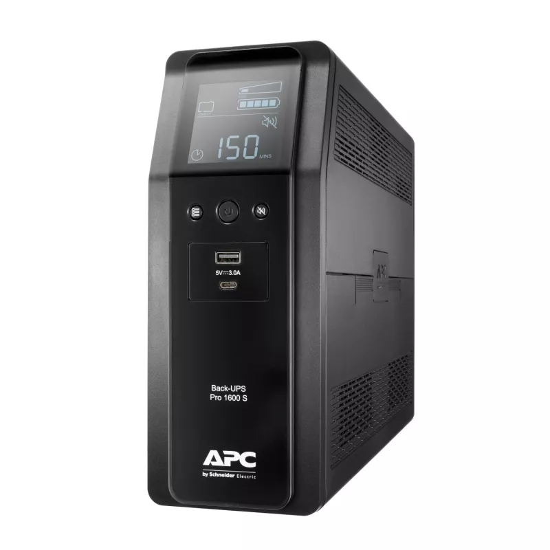 APC Back-UPS Pro, 1600VA/960W, torre, 230V, 8x tomadas IEC C13, onda sinusoidal, AVR, portas USB Type A + C, LCD, bateria substituível pelo utilizador