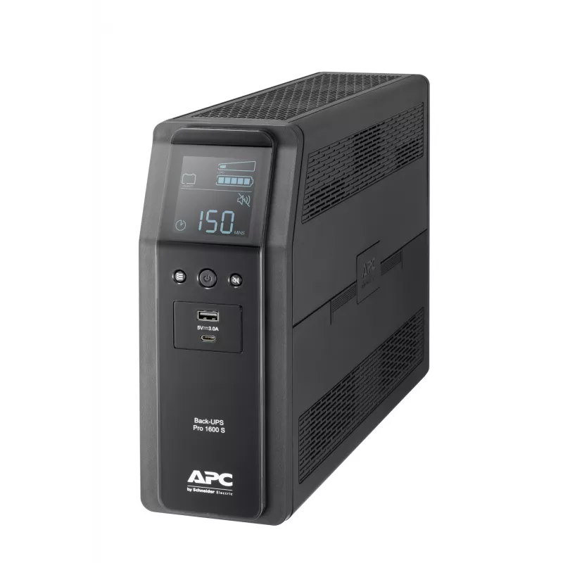 APC Back-UPS Pro, 1600VA/960W, torre, 230V, 8x tomadas IEC C13, onda sinusoidal, AVR, portas USB Type A + C, LCD, bateria substituível pelo utilizador