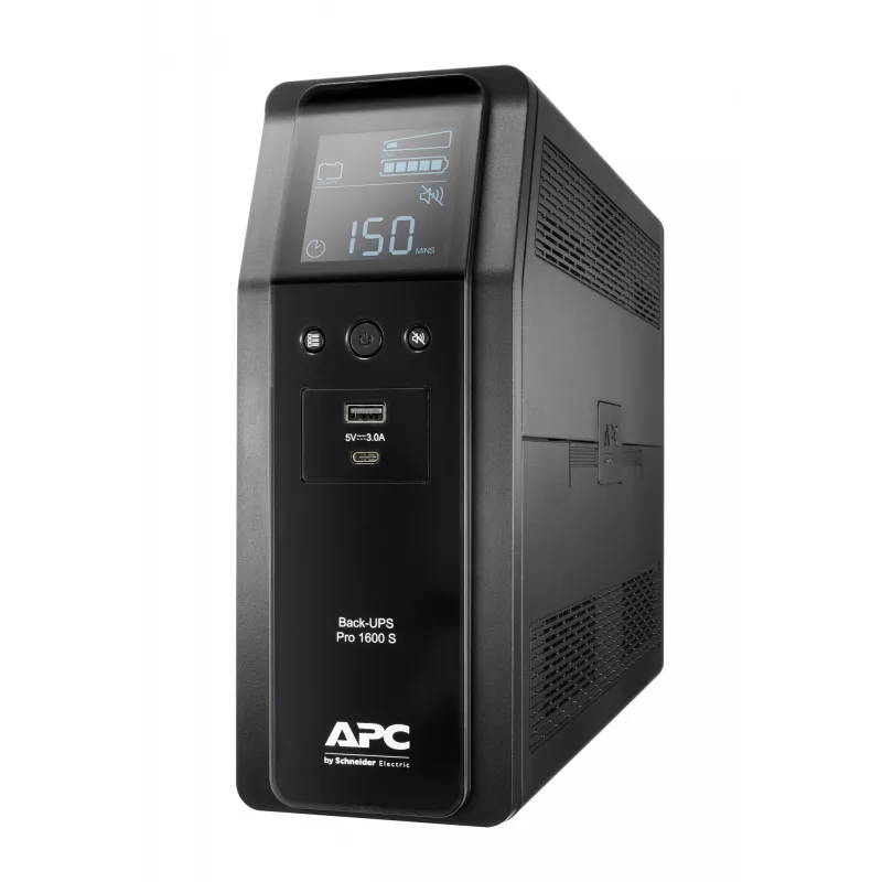 APC Back-UPS Pro, 1600VA/960W, torre, 230V, 8x tomadas IEC C13, onda sinusoidal, AVR, portas USB Type A + C, LCD, bateria substituível pelo utilizador