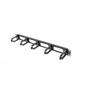 Painel de gestão de cabos LANBERG AK-1205-B, 1U metal, 19 polegadas (482,6 mm) de largura, 80 mm de profundidade, preto