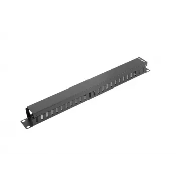 Painel de encaminhamento de cabos para rack LANBERG AK-1201-B – 1U metal, 19 polegadas (48,3 cm), profundidade 67,5 mm, preto