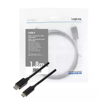Adaptador de cabo de vídeo LogiLink UA0335 1,8 m USB Type-C DisplayPort preto