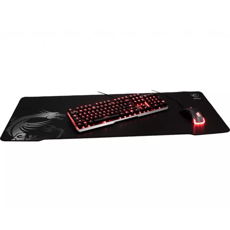 Tapete de rato gaming MSI AGILITY GD70 Pro '900 mm x 400 mm, superfície de seda Pro-Gamer, design icónico de dragão, base de borracha antiderrapante e amortecedora, bordas costuradas reforçadas'