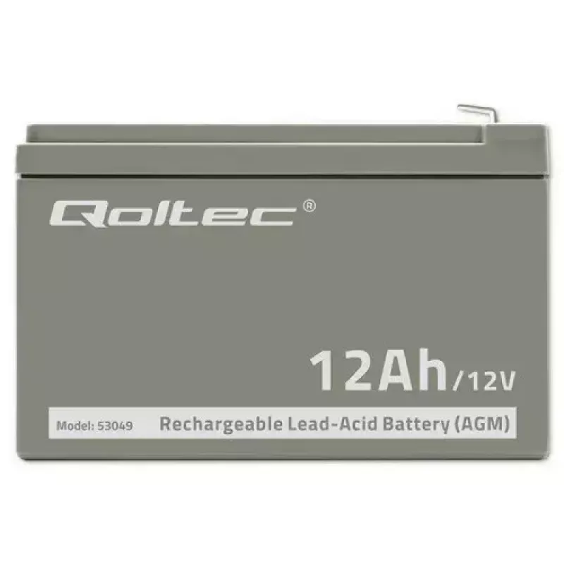 Bateria UPS QOLTEC 53049, VRLA AGM 12 V 12 Ah, cinzento, 150×98×95 mm
