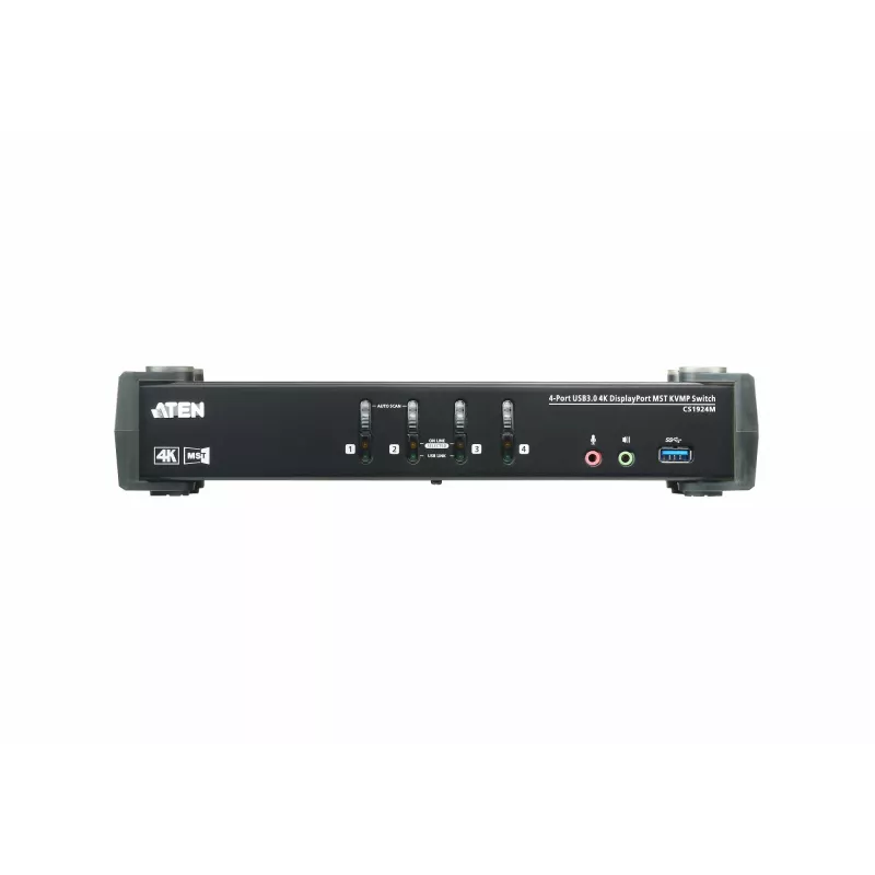 Comutador KVMP ATEN 4 portas USB 3.0 4K DisplayPort MST, 4096 x 2160 píxeis, 4K Ultra HD, 4,89 W, preto