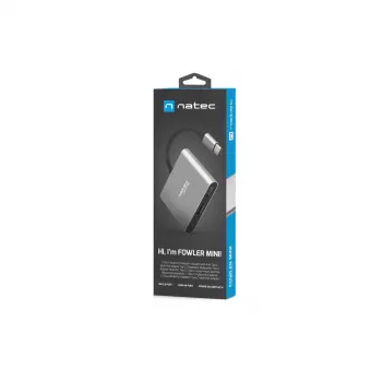 USB-C para HDMI e hub USB NATEC Fowler Mini — anfitrião USB 2.0 Type-C, HDMI, portas USB-A e USB-C, cinzento