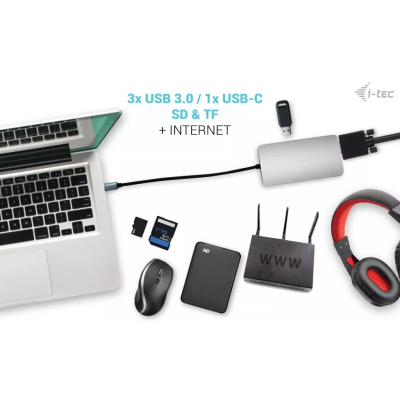 Docking station i-tec Metal USB-C Travel Nano Dock HDMI/VGA com LAN + Power Delivery 100 W