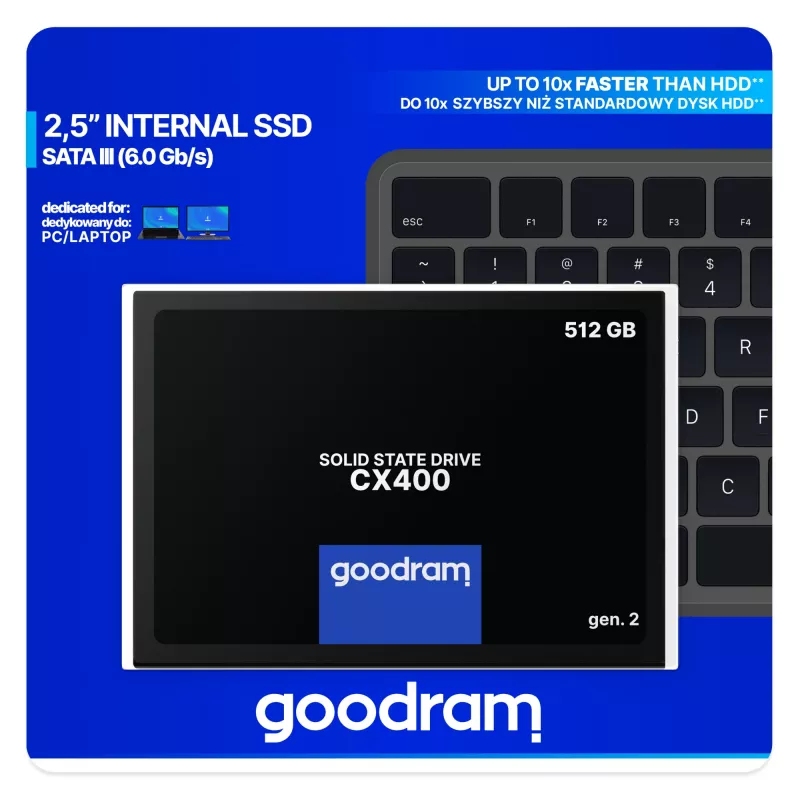 SSD 2,5 polegadas SATA III GOODRAM SSDPR-CX400-512-G2 – 512 GB, 550/500 MB/s, 3D TLC