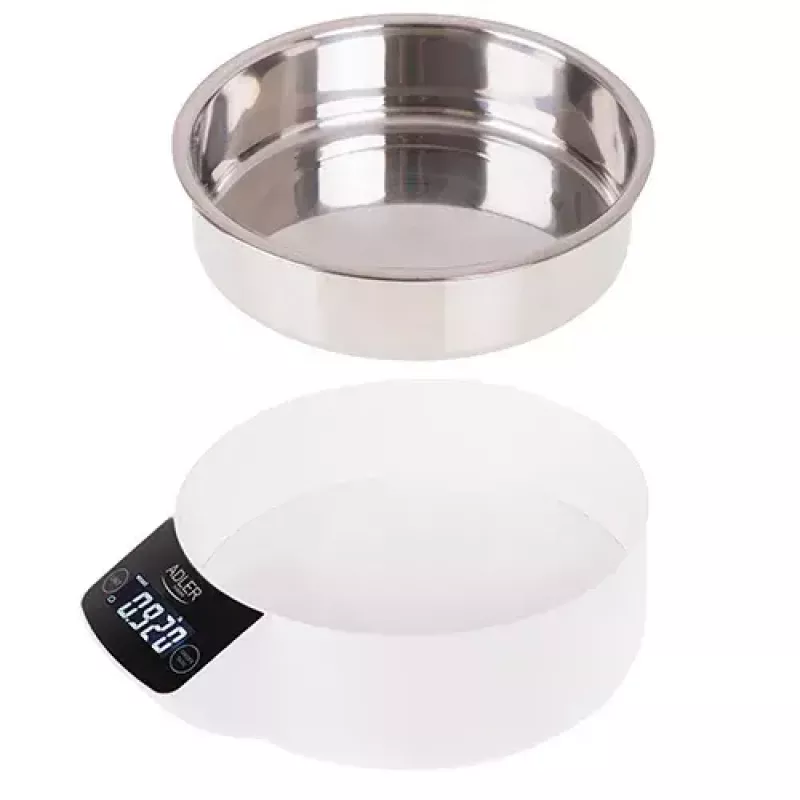 Adler AD 3166 balança de cozinha eletrónica com taça, 5 kg, graduação de 1 g, LCD, função de tara, aço inoxidável, branca