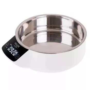 Balança de cozinha eletrónica Adler AD 3166 – capacidade de 5 kg, precisão de 1 g, taça de aço inoxidável 0,9 l, LCD, temporizador
