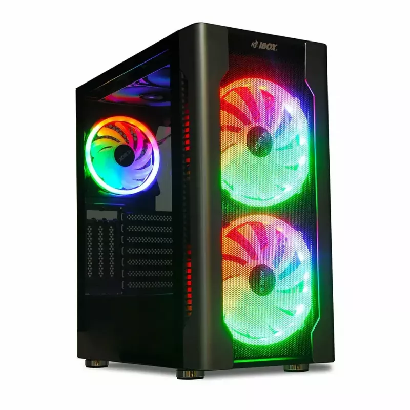 Caixa para PC IBOX Chiron ZH68 Gaming, ATX Midi-Tower, suporte EATX, preto, janela lateral, iluminação