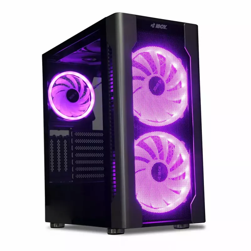 Caixa para PC IBOX Chiron ZH68 Gaming, ATX Midi-Tower, suporte EATX, preto, janela lateral, iluminação