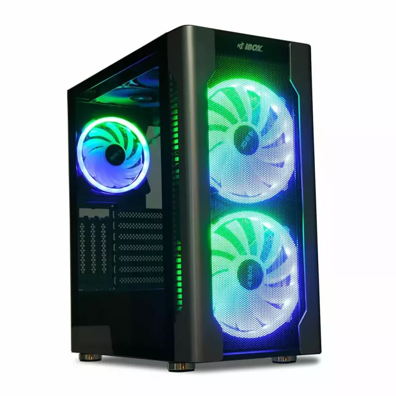 Caixa para PC IBOX Chiron ZH68 Gaming, ATX Midi-Tower, suporte EATX, preto, janela lateral, iluminação