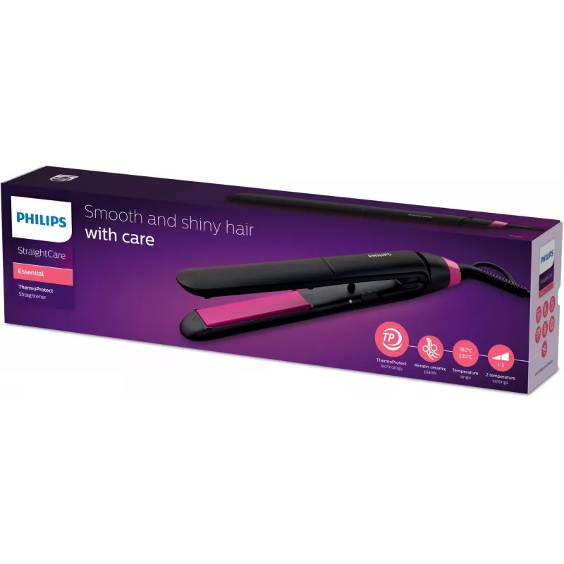 Escova alisadora Philips StraightCare Essential ThermoProtect BHS375/00 — placas de cerâmica 28 mm, 2 níveis de temperatura, máx. 220 °C