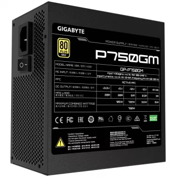 Fonte de alimentação Gigabyte P750GM 750 Watt eficiência 80 PLUS GOLD, PFC ativo, MTBF 100000 horas