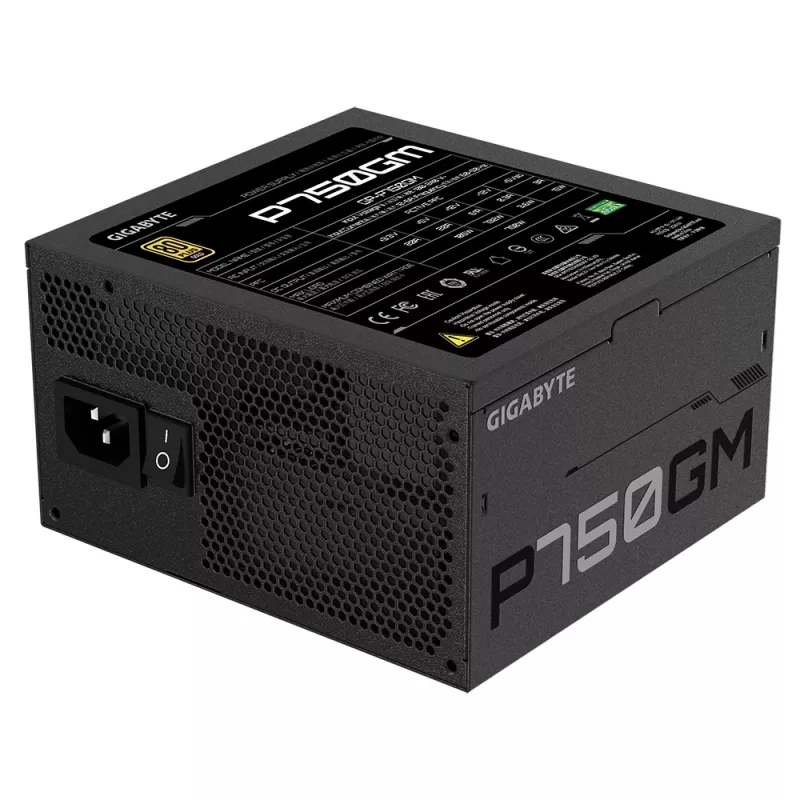 Fonte de alimentação Gigabyte P750GM 750 Watt eficiência 80 PLUS GOLD, PFC ativo, MTBF 100000 horas
