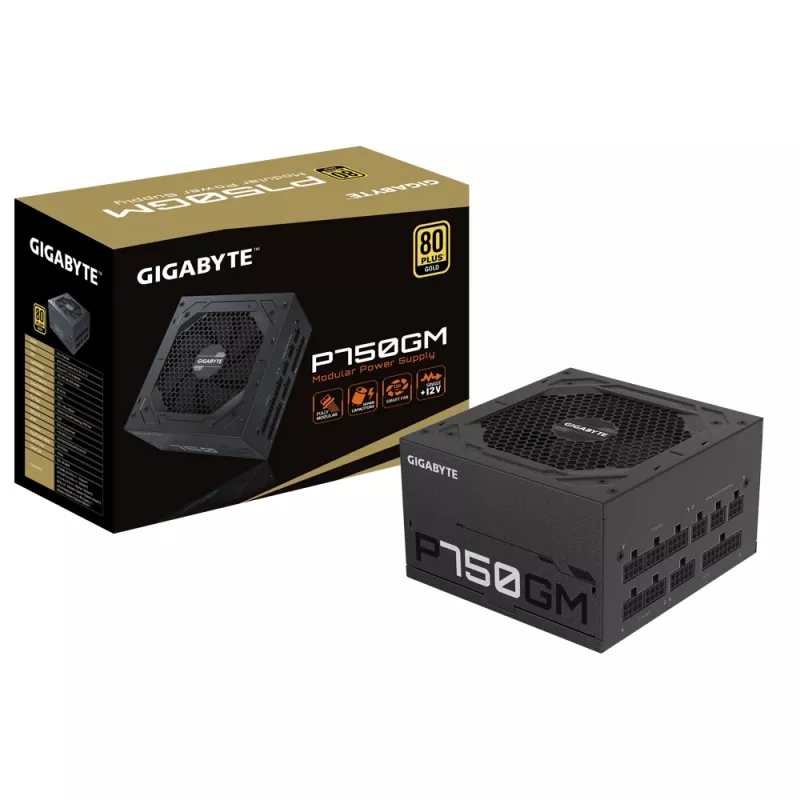 Fonte de alimentação Gigabyte P750GM 750 Watt eficiência 80 PLUS GOLD, PFC ativo, MTBF 100000 horas