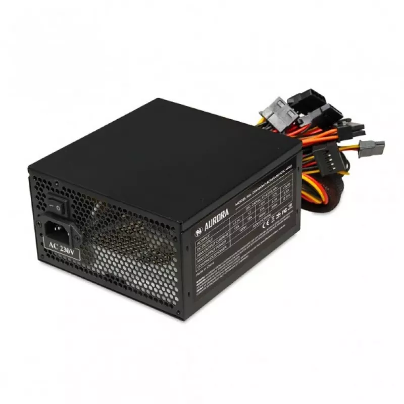 Fonte de alimentação IBOX iBox Aurora 600 W 20+4-Pin-ATX, ventoinha de 140 mm, caixa metálica, preta