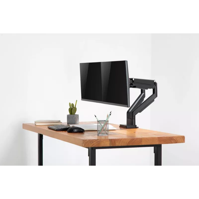 Suporte de monitor duplo universal com braçadeira e mola a gás DIGITUS 17-32in 2x 9kg