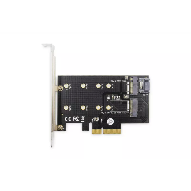 Placa de expansão PCI-Express para SSD M.2 NGFF/NVMe DIGITUS compatível com B-, M- e B+M-Key, tamanhos 80, 60, 42 e 30 mm
