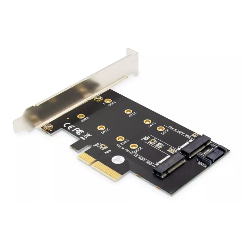 Placa de expansão PCI-Express para SSD M.2 NGFF/NVMe DIGITUS compatível com B-, M- e B+M-Key, tamanhos 80, 60, 42 e 30 mm