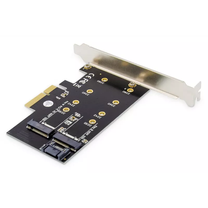 Placa de expansão PCI-Express para SSD M.2 NGFF/NVMe DIGITUS compatível com B-, M- e B+M-Key, tamanhos 80, 60, 42 e 30 mm