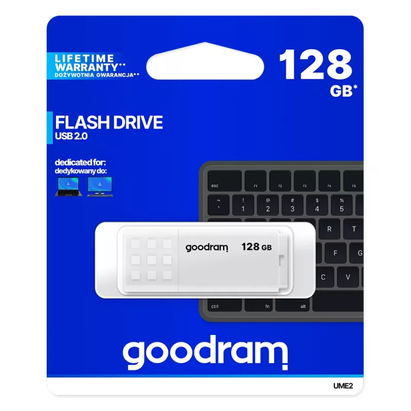 Pen USB GOODRAM UME2 128 GB USB 2.0 Type-A, branca, 20 MB/s leitura, 5 MB/s escrita