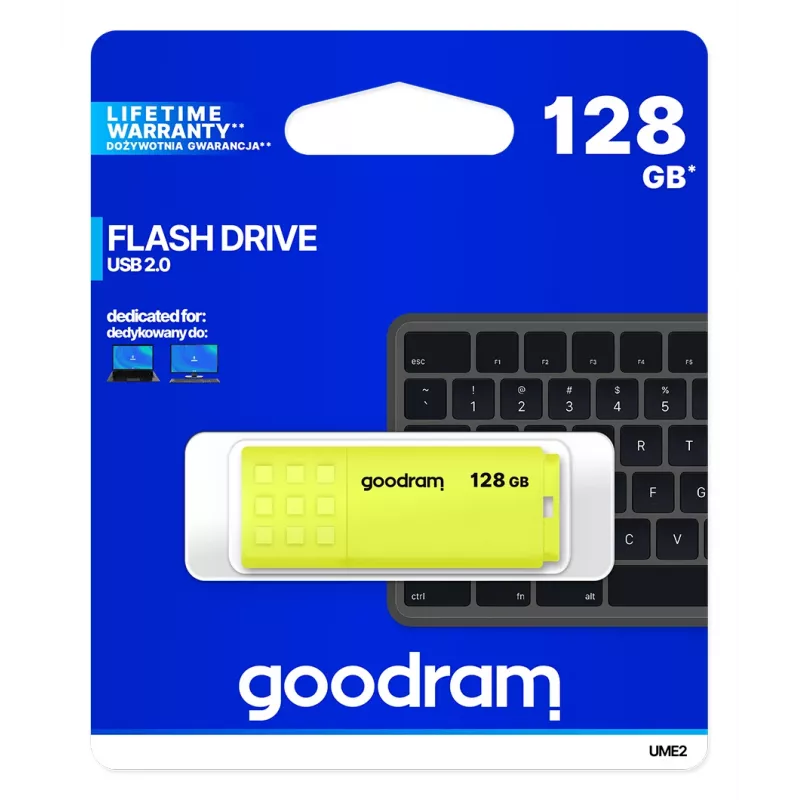 Goodram UME2 UME2-1280Y0R11 pen USB 128 GB, USB 2.0 Tipo A, 20 MB/s, com tampa, amarela