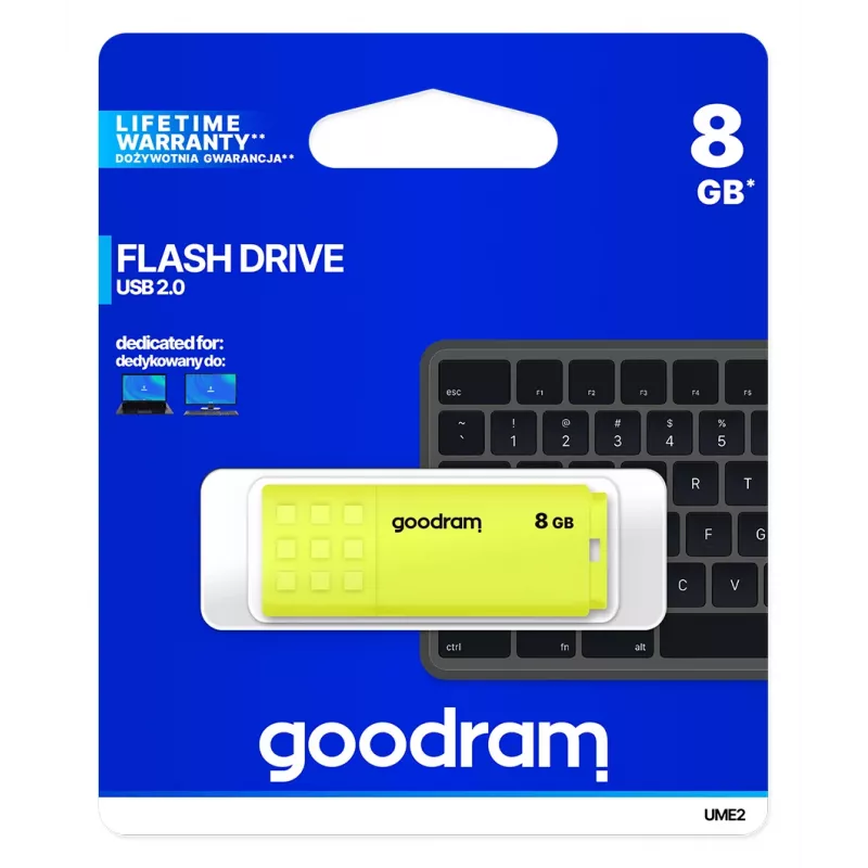 Pen USB GOODRAM UME2 8 GB USB 2.0 Type-A, amarela, design com tampa
