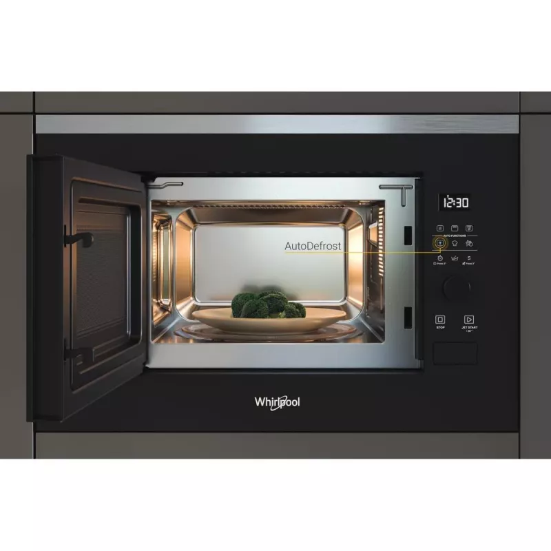 Micro-ondas com grelhador de encastrar WHIRLPOOL WMF201G, 800 W, 20 L, aço inoxidável/preto