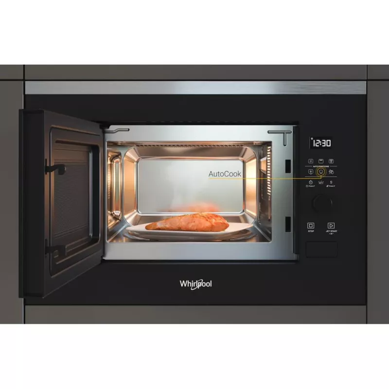 Micro-ondas com grelhador de encastrar WHIRLPOOL WMF201G, 800 W, 20 L, aço inoxidável/preto