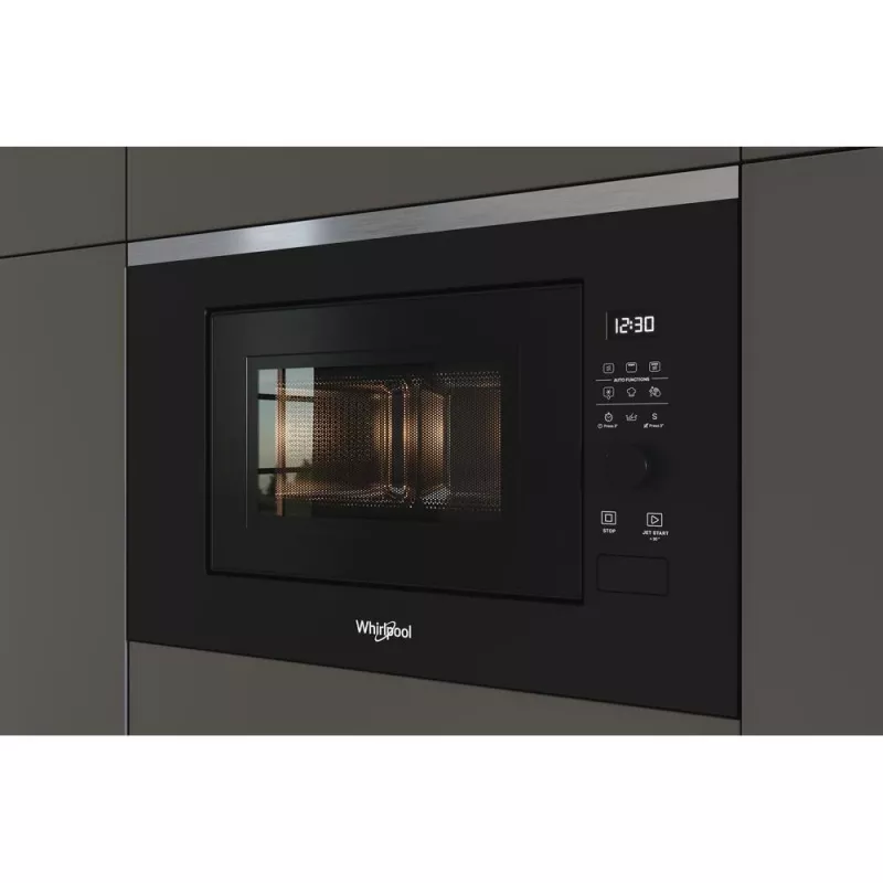 Micro-ondas com grelhador de encastrar WHIRLPOOL WMF201G, 800 W, 20 L, aço inoxidável/preto