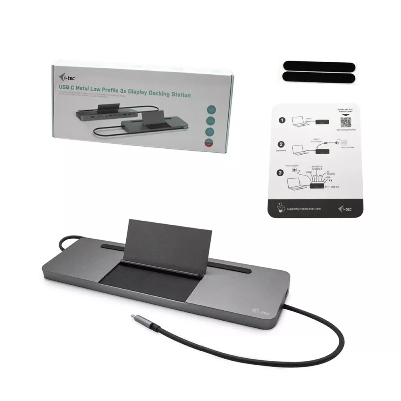 Docking station ergonómica USB-C de metal i-tec 4K 3x ecrã + Power Delivery 85 W