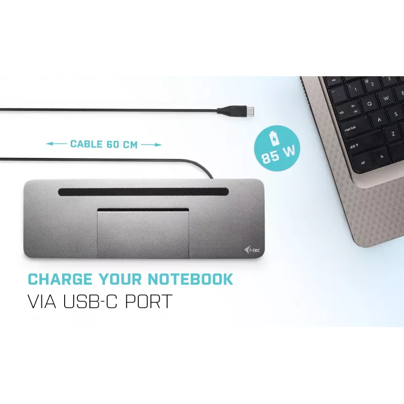 Docking station ergonómica USB-C de metal i-tec 4K 3x ecrã + Power Delivery 85 W