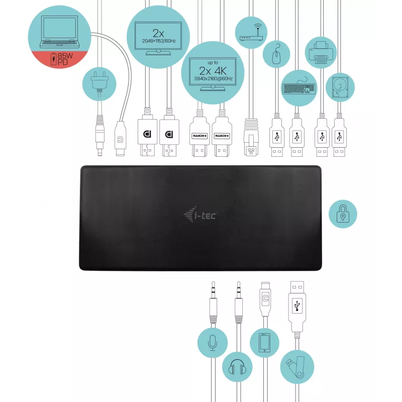 Docking station i-tec USB-C Quattro Display com Power Delivery 85 W