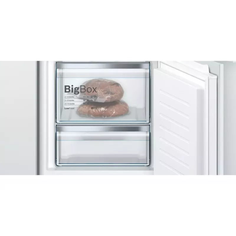 Combinado de encastrar frigorífico-congelador Bosch Serie 6 KIS87AFE0, 272 L total, 209 L de refrigeração, 63 L de congelação em baixo, branco, porta reversível