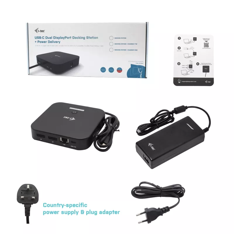Docking station i-tec USB-C Dual Display com Power Delivery 100 W + carregador universal 100 W