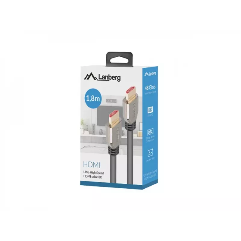 Lanberg CA-HDMI-30CU-0018-BK cabo HDMI v2.1, 1,8 m, 8K 60 Hz, preto