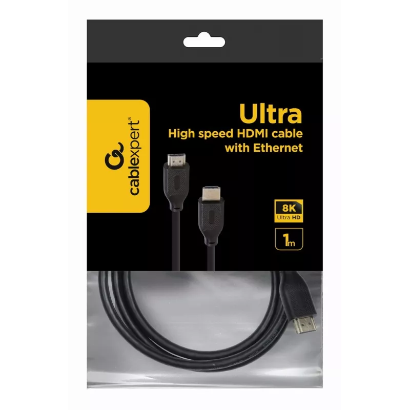 Cabo HDMI Gembird CC-HDMI8K-1M — 1 m, HDMI Type-A macho para Type-A macho, HDMI 2.1, 48 Gbit/s, preto