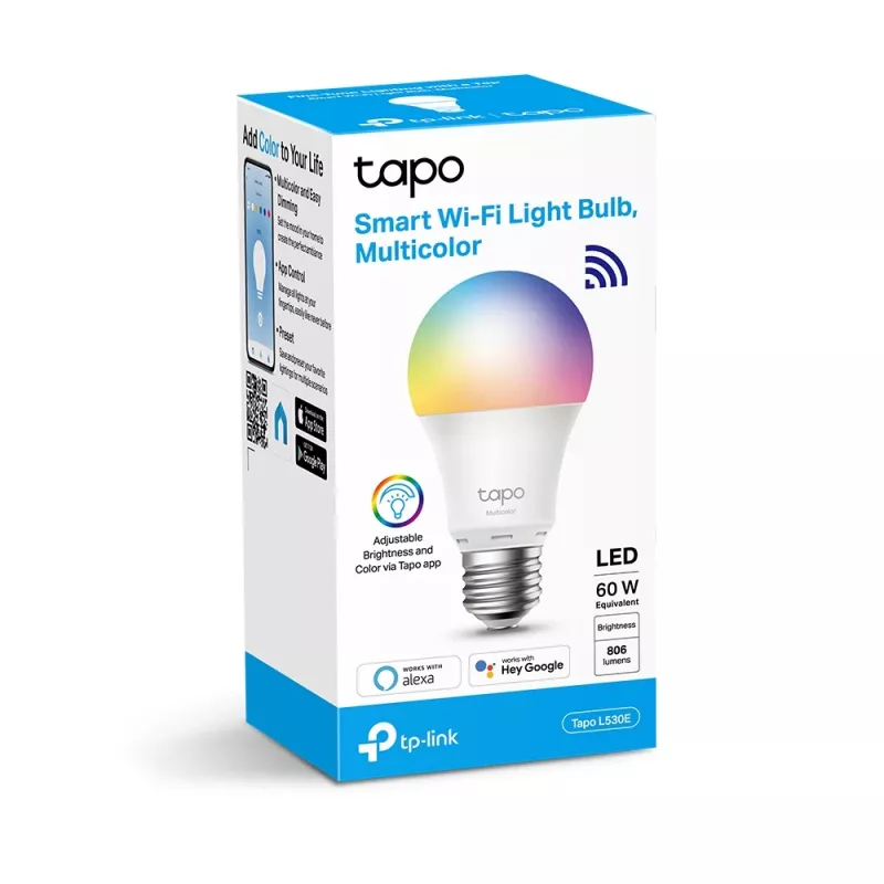 Lâmpada inteligente Wi-Fi TP-Link Tapo, Multicolor, Smart bulb, Wi-Fi, Metallic, branco, 802.11b, 802.11g, Wi-Fi 4 (802.11n), LED, E27