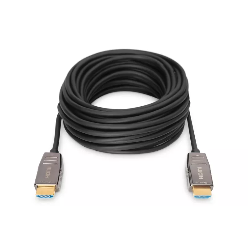 Cabo de ligação híbrido de fibra HDMI AOC DIGITUS, ficha/ficha tipo A, 15 m, UHD 8K@60Hz, CE, preto