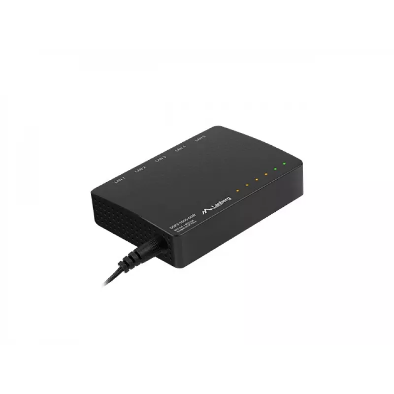 Switch de rede não gerido LANBERG DSP3-1005-60W, 5x Gigabit RJ-45, 4x PoE+ (60 W total), comutação 10 Gbit/s