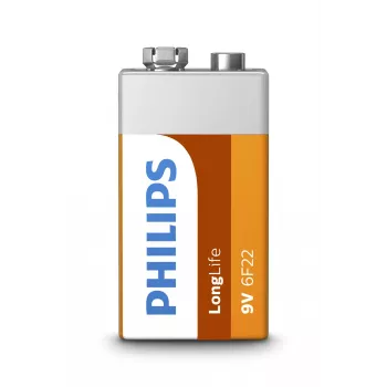 Pilha Philips 6F22L1B/10 — descartável 9V zinco-carvão, 0,0385 kg